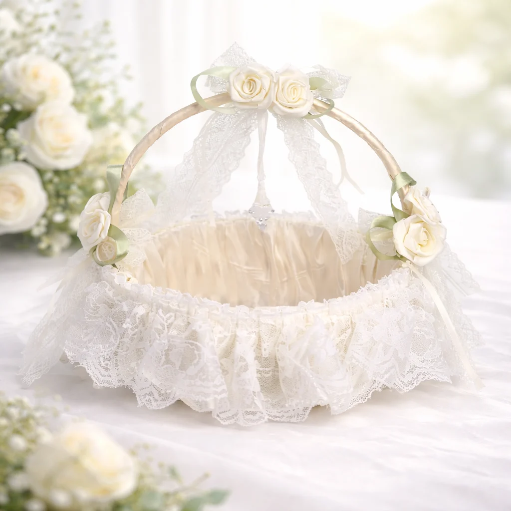 Kurv til bryllupsris klar til gæsternes udgang